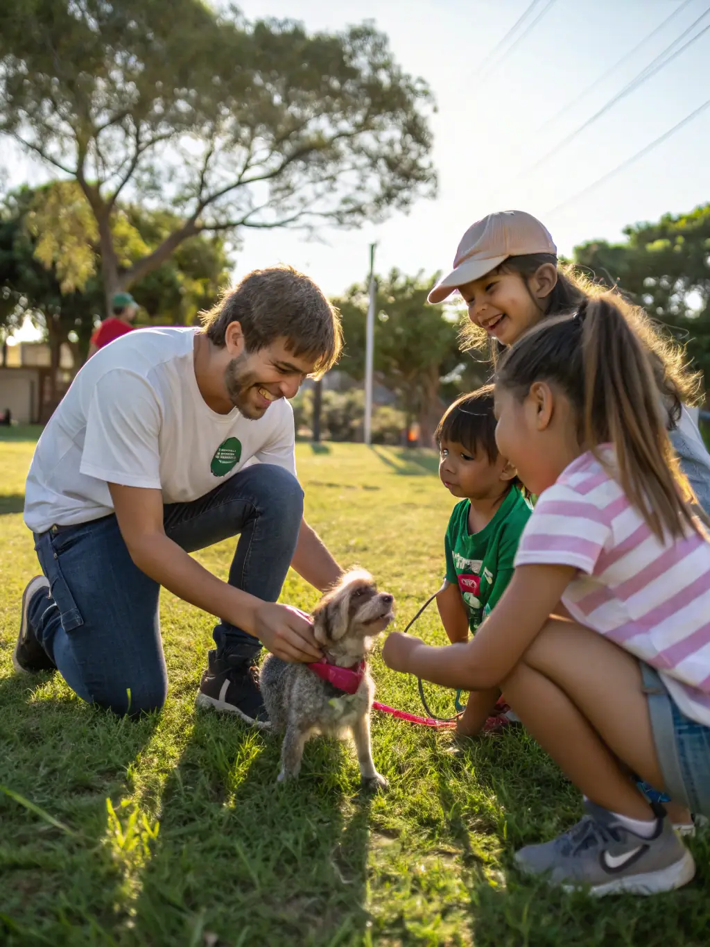 A group of volunteers interacting with Labrador Retrievers at an Atlanta Lab Rescue adoption event, showcasing the fun and rewarding experience of helping dogs find homes.